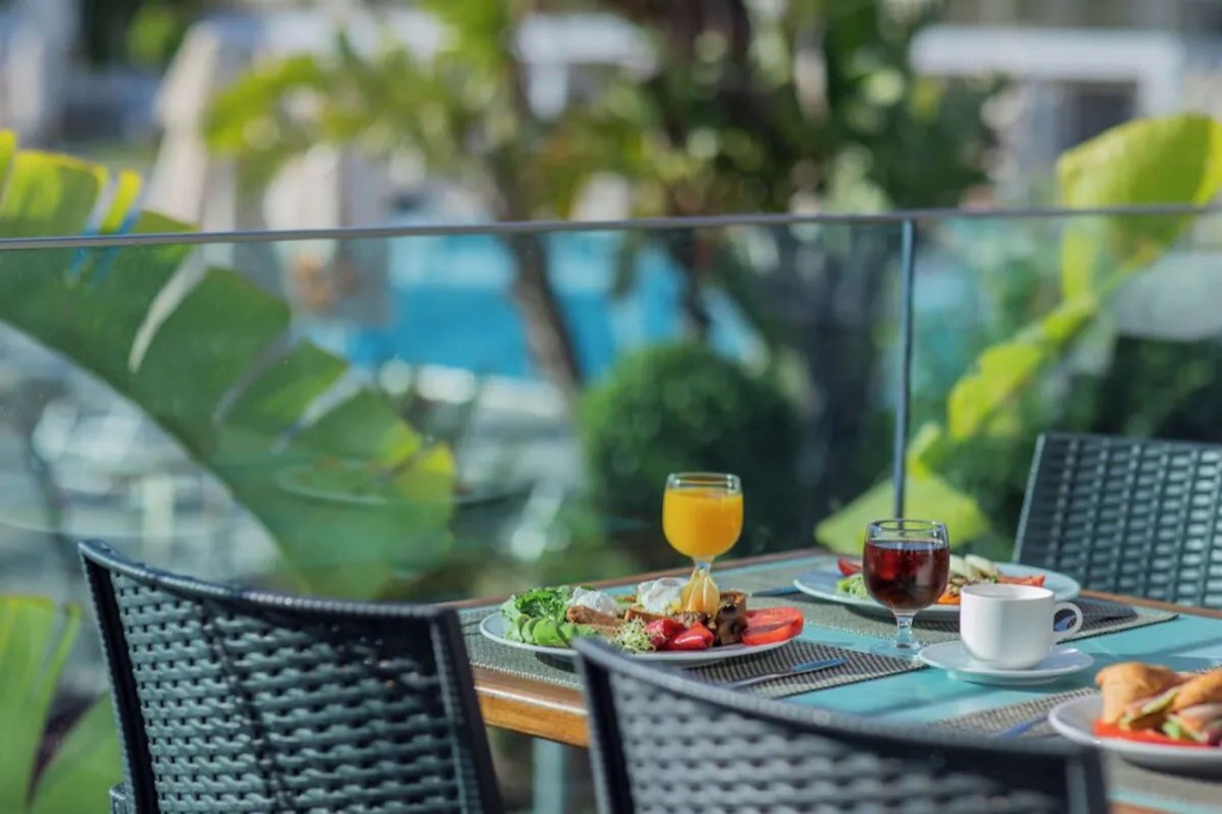 All-inclusive breakfast by the pool at the resort